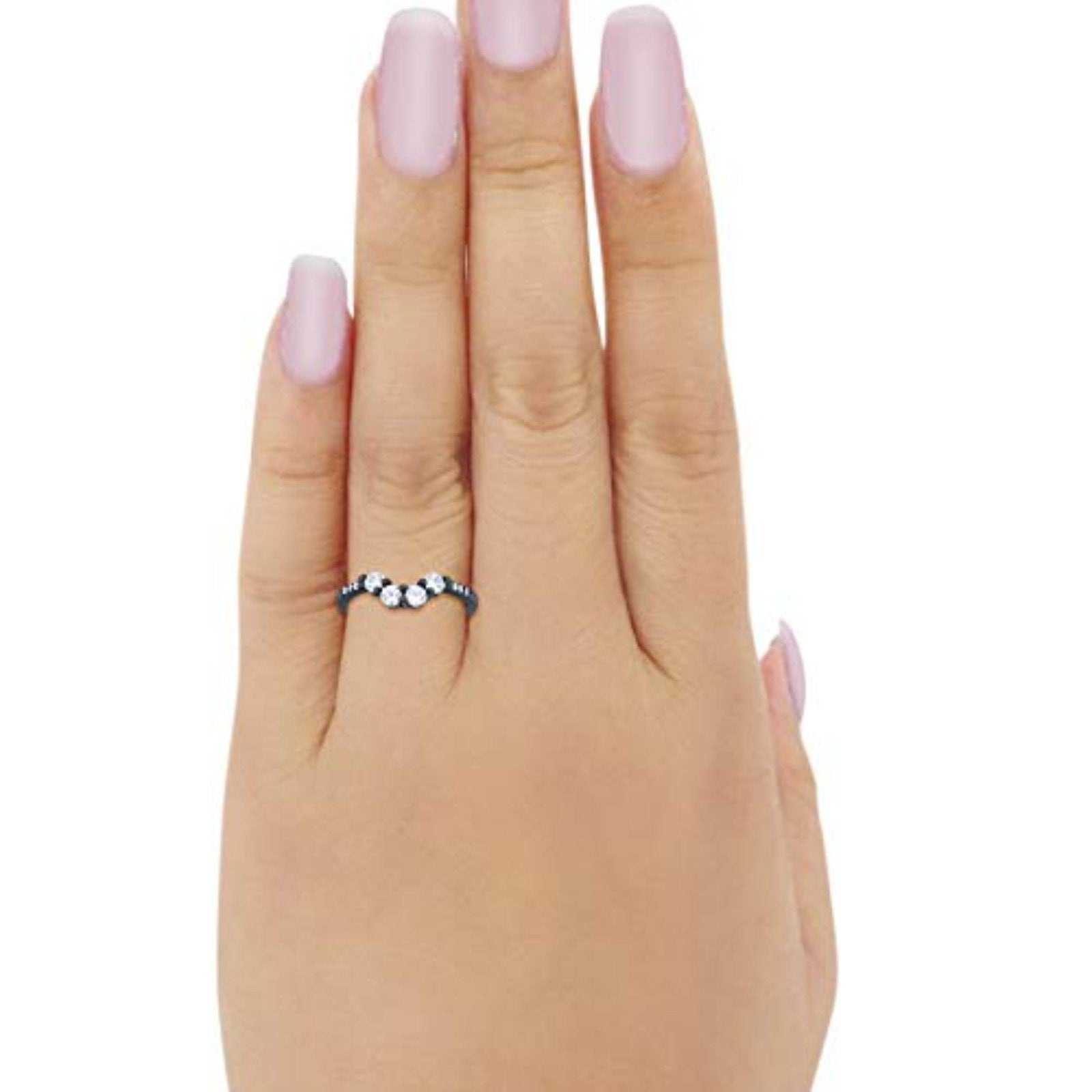 Curved Wedding Eternity Ring Black Tone, Simulated CZ 925 Sterling Silver