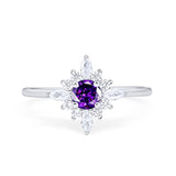 Cluster Wedding Ring Round Simulated Amethyst CZ 925 Sterling Silver