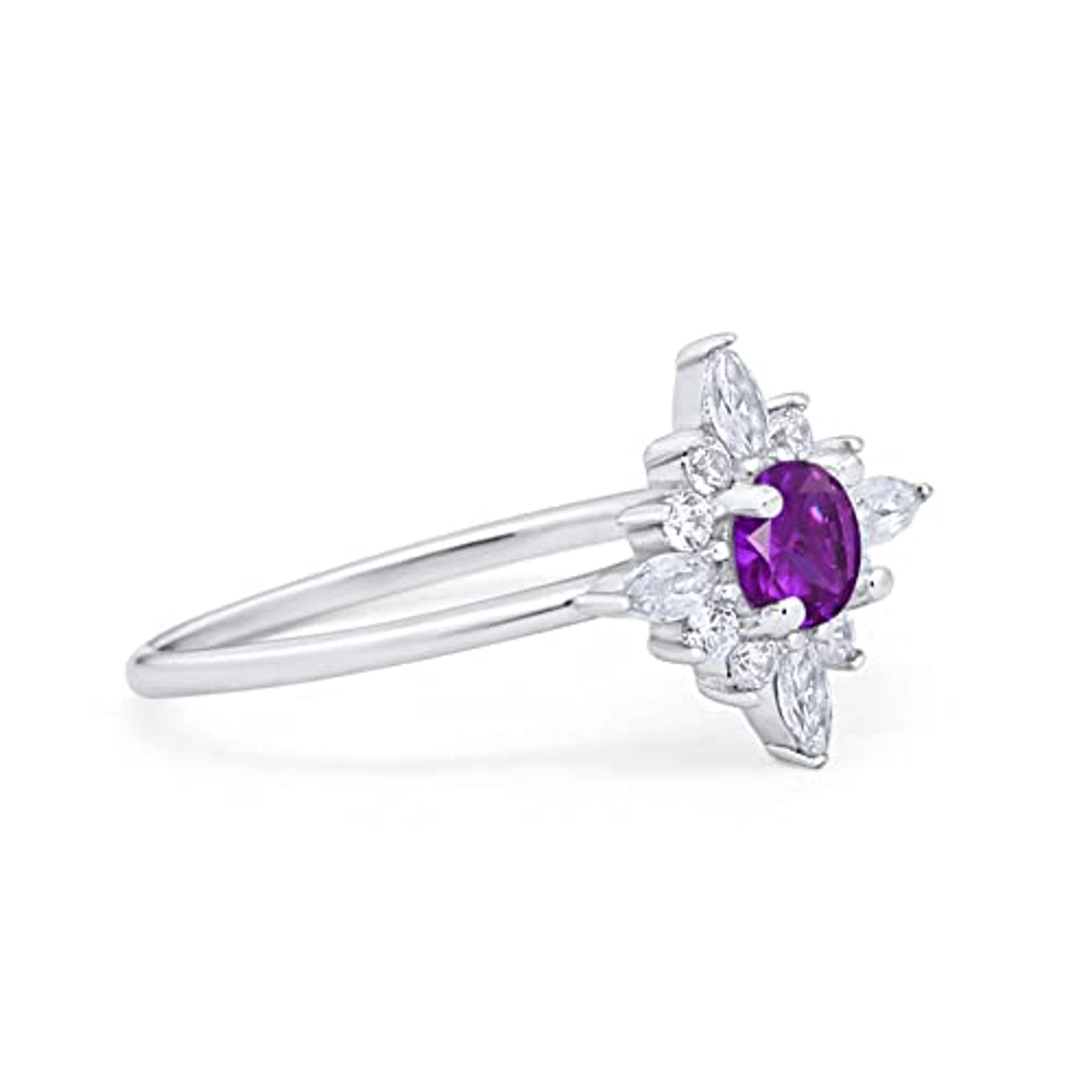 Cluster Wedding Ring Round Simulated Amethyst CZ 925 Sterling Silver
