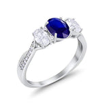 Oval Three Stone Wedding Ring Simulated Blue Sapphire CZ 925 Sterling Silver