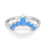 Curved Band Thumb Ring Pear Lab Created Blue Opal Round 925 Sterling Silver