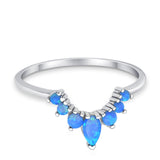 Curved Band Thumb Ring Pear Lab Created Blue Opal Round 925 Sterling Silver