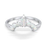 Curved Band Thumb Ring Pear Lab Created White Opal Round 925 Sterling Silver