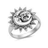 Sun Moon Plain Ring Band 925 Sterling Silver