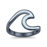 Wave Ring Band Swirl Black Tone, Lab Created White Opal 925 Sterling Silver