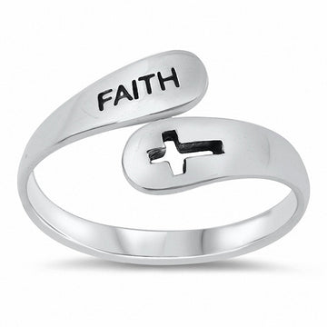 Faith Cross Band Plain Ring Solid 925 Sterling Silver
