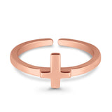 Cross Toe Ring Adjustable Band Rose Tone 925 Sterling Silver (7mm)