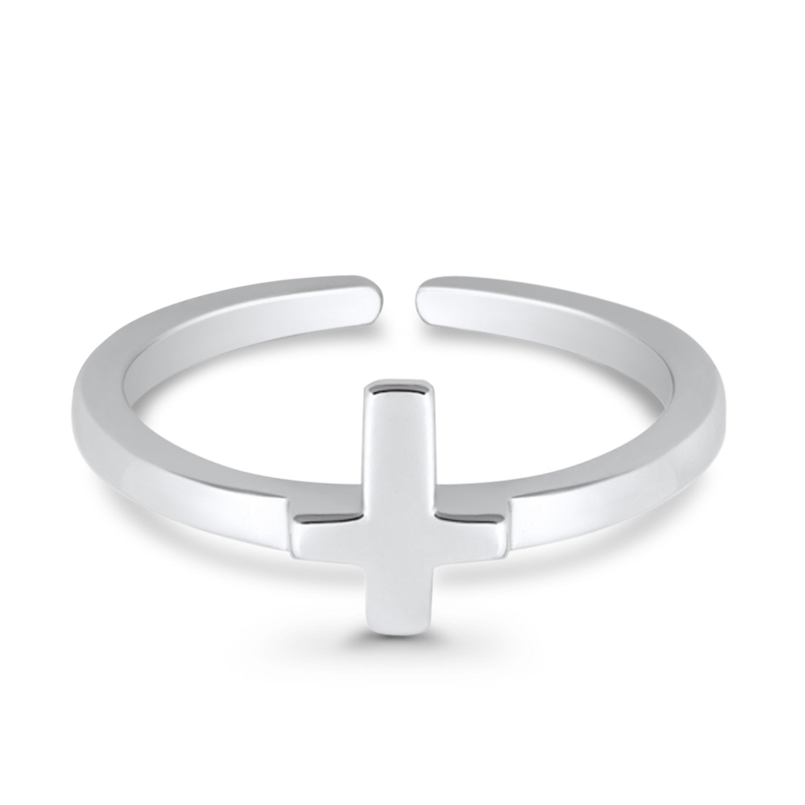 Cross Toe Ring Adjustable Band 925 Sterling Silver (7mm)