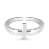 Cross Toe Ring Adjustable Band 925 Sterling Silver (7mm)