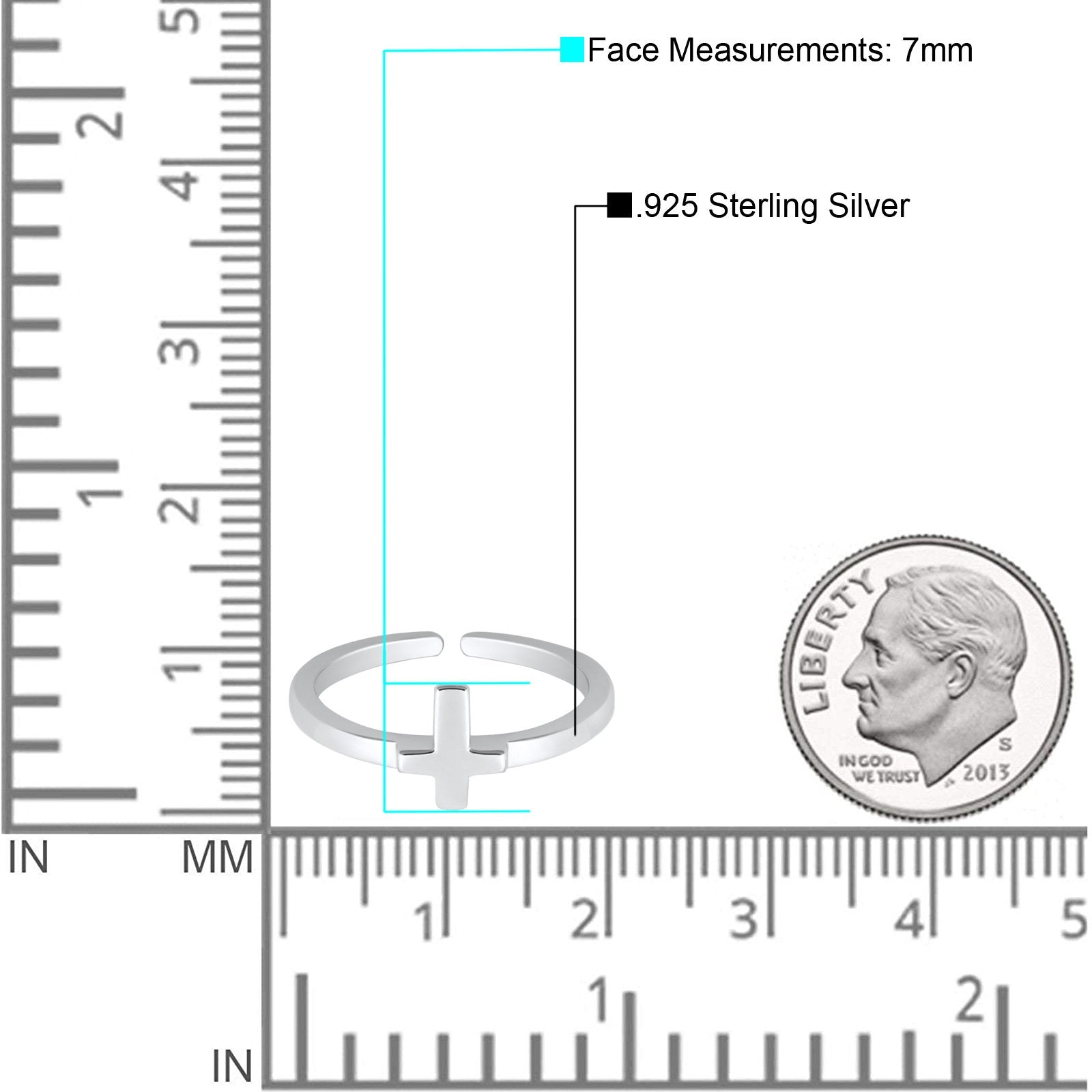 Cross Toe Ring Adjustable Band 925 Sterling Silver (7mm)