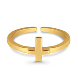 Cross Toe Ring Adjustable Band Yellow Tone 925 Sterling Silver (7mm)