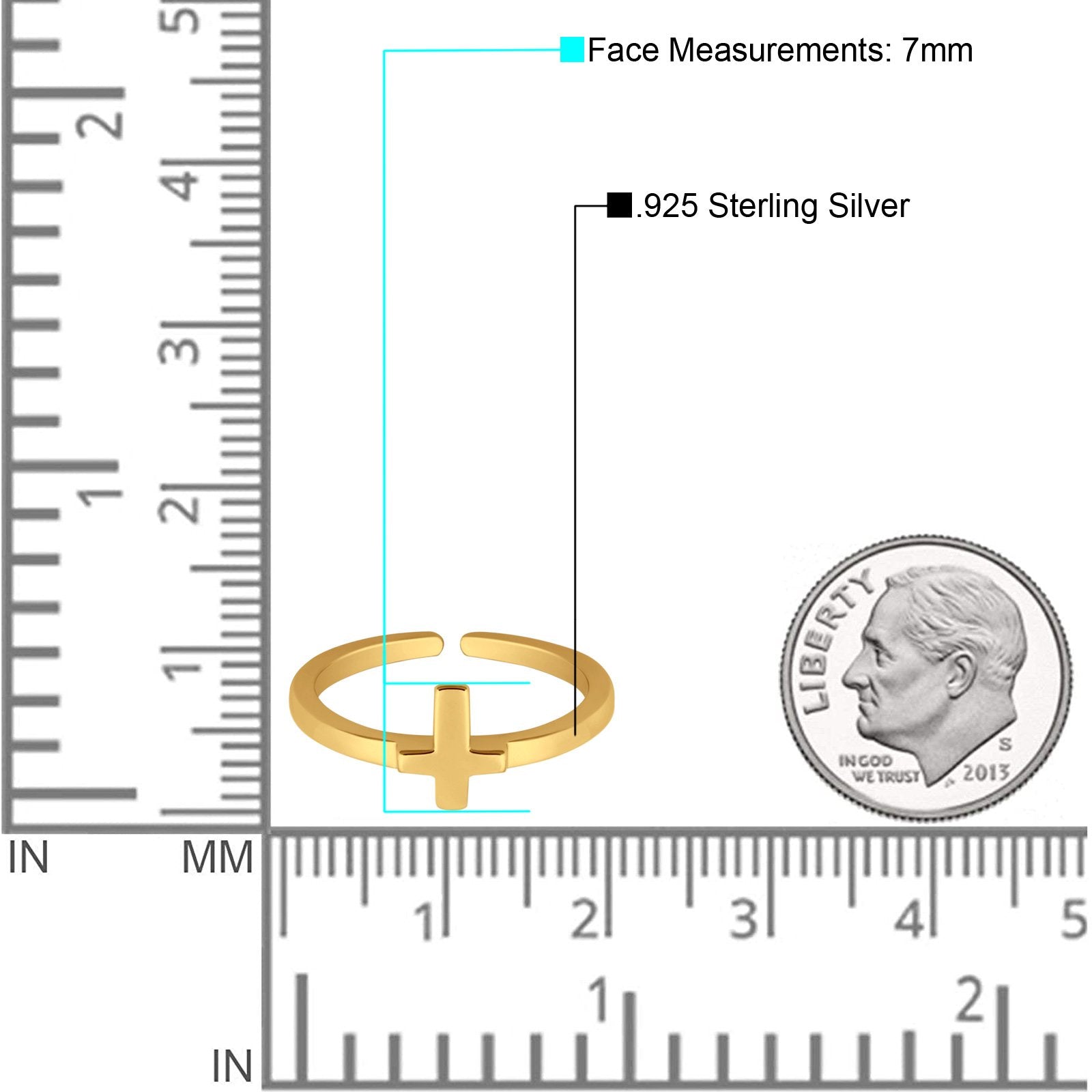 Cross Toe Ring Adjustable Band Yellow Tone 925 Sterling Silver (7mm)