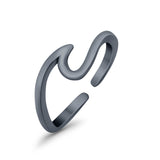 Cross Toe Ring Adjustable Band Black Tone 925 Sterling Silver (7mm)