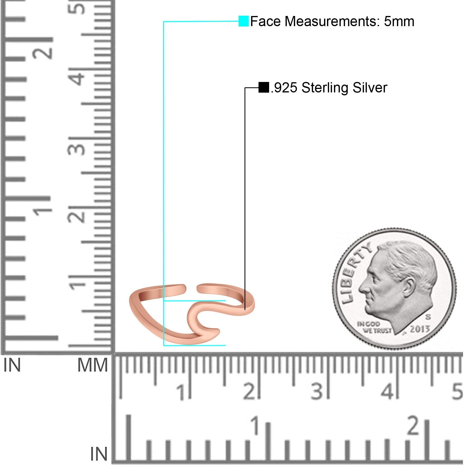 Cross Toe Ring Adjustable Band Rose Tone 925 Sterling Silver (7mm)