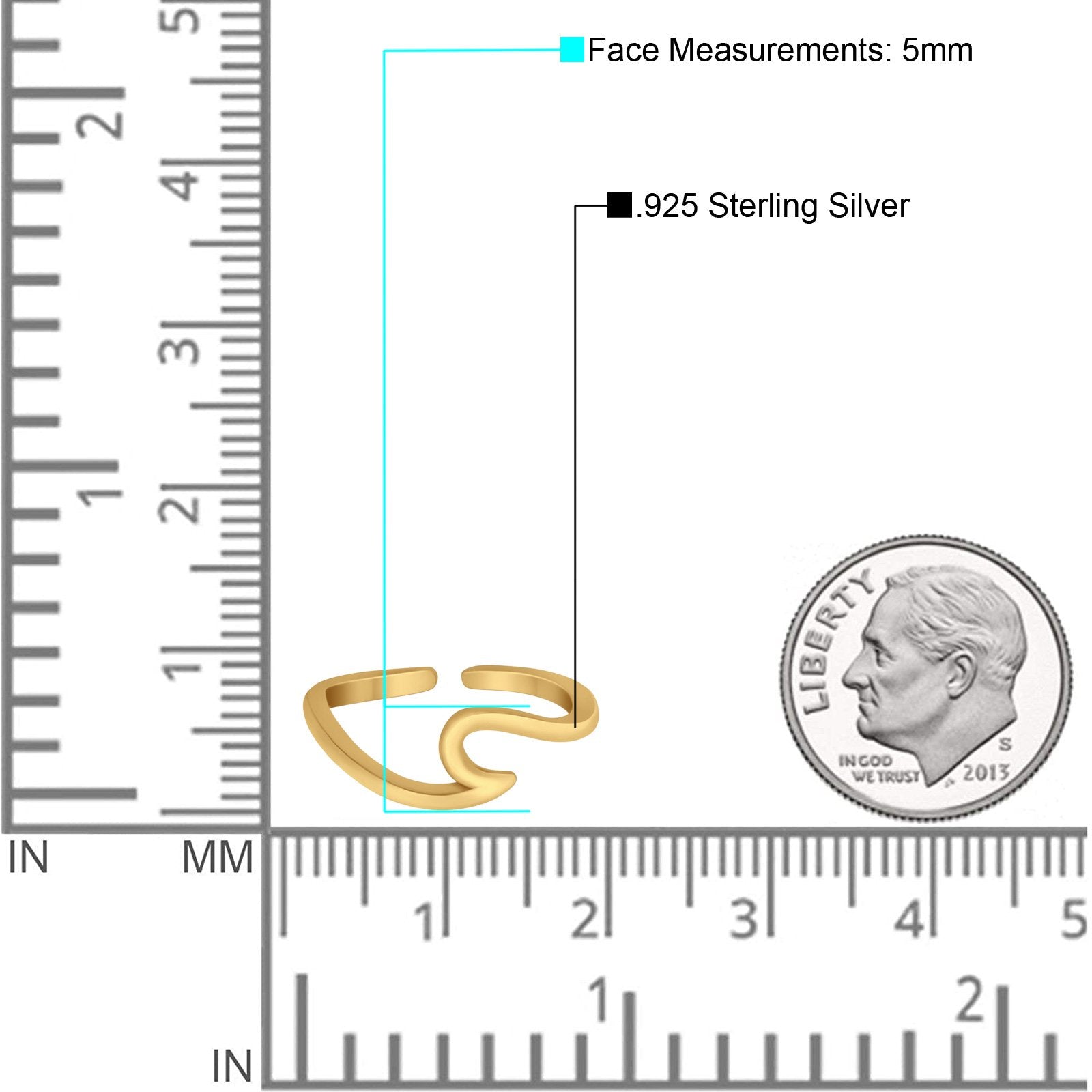 Cross Toe Ring Adjustable Band Yellow Tone 925 Sterling Silver (7mm)
