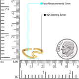 Cross Toe Ring Adjustable Band Yellow Tone 925 Sterling Silver (7mm)
