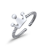 Crown Toe Ring Adjustable Twisted Band 925 Sterling Silver (7mm)