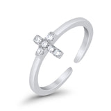 Cross Toe Ring Simulated Cubic Zirconia Adjustable 925 Sterling Silver (6mm)