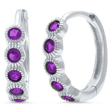 Huggie Hoop Earring Round Amethyst CZ 925 Sterling Silver