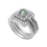 Trio Set Piece Wedding Bridal Ring Band Princess Cut Simulated Rainbow CZ 925 Sterling Silver