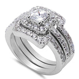 Trio Set Piece Wedding Bridal Ring Band Princess Cut Simulated Cubic Zirconia 925 Sterling Silver