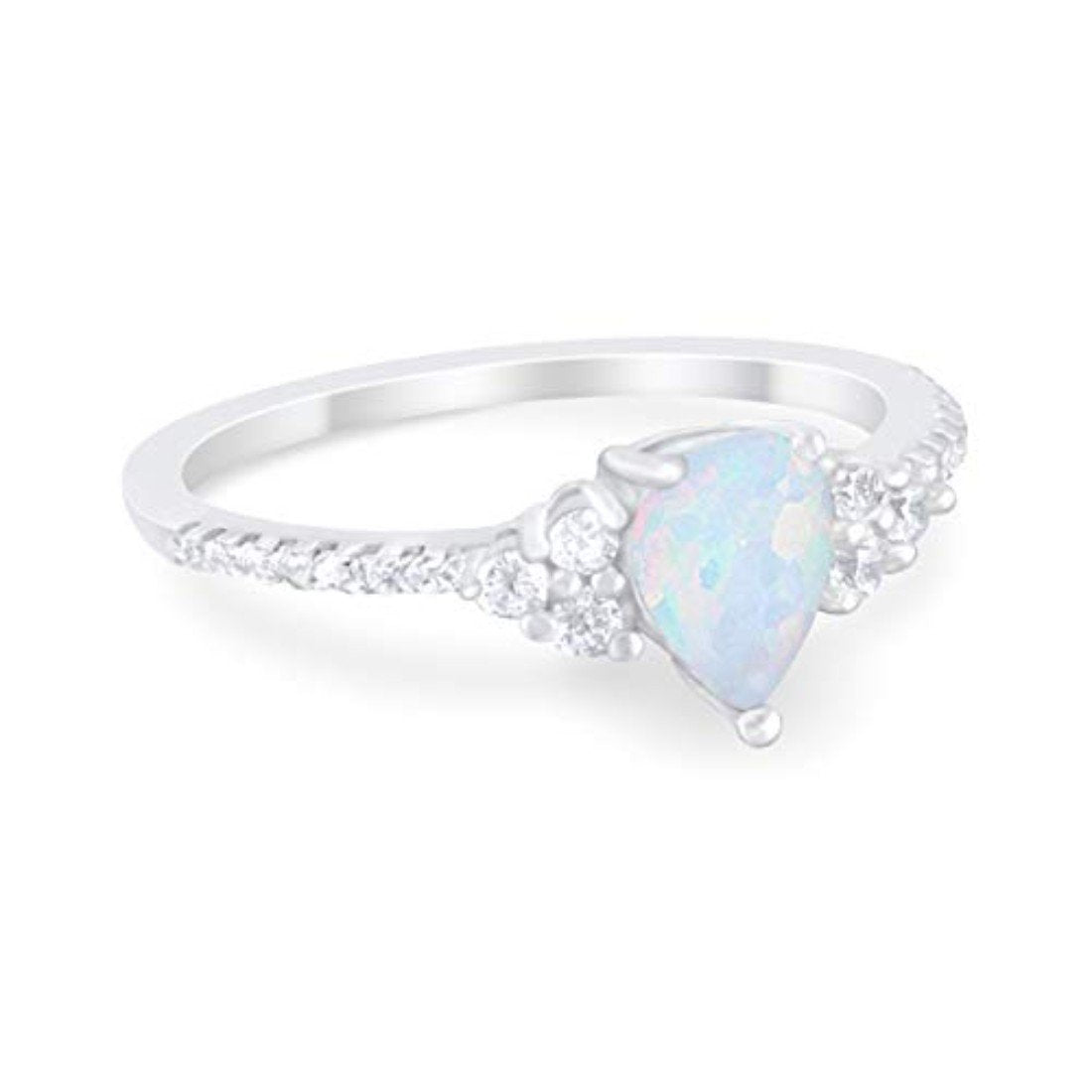 Teardrop Engagement Ring Lab Created White Opal 925 Sterling Silver