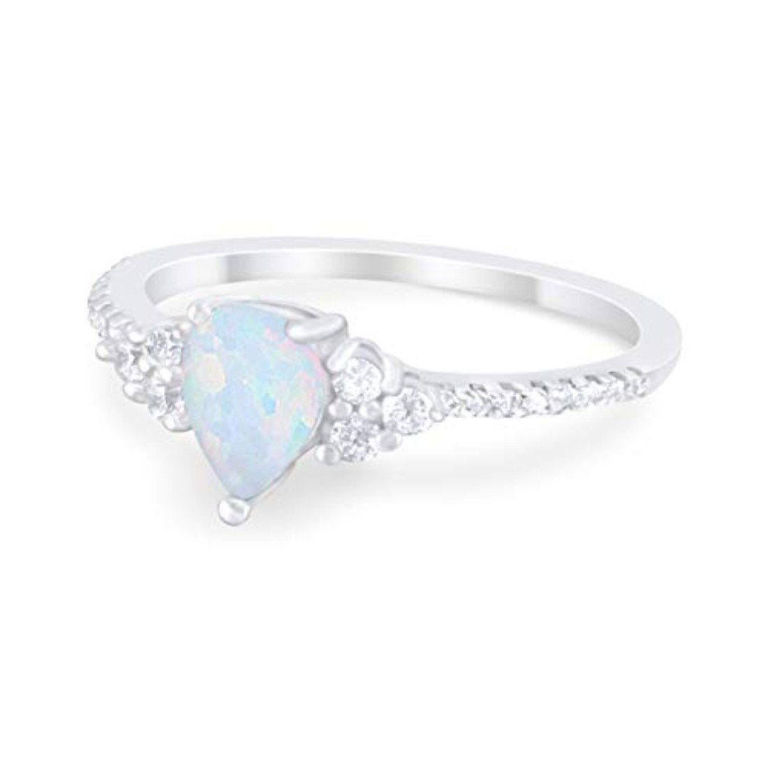 Teardrop Engagement Ring Lab Created White Opal 925 Sterling Silver