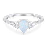 Teardrop Engagement Ring Lab Created White Opal 925 Sterling Silver