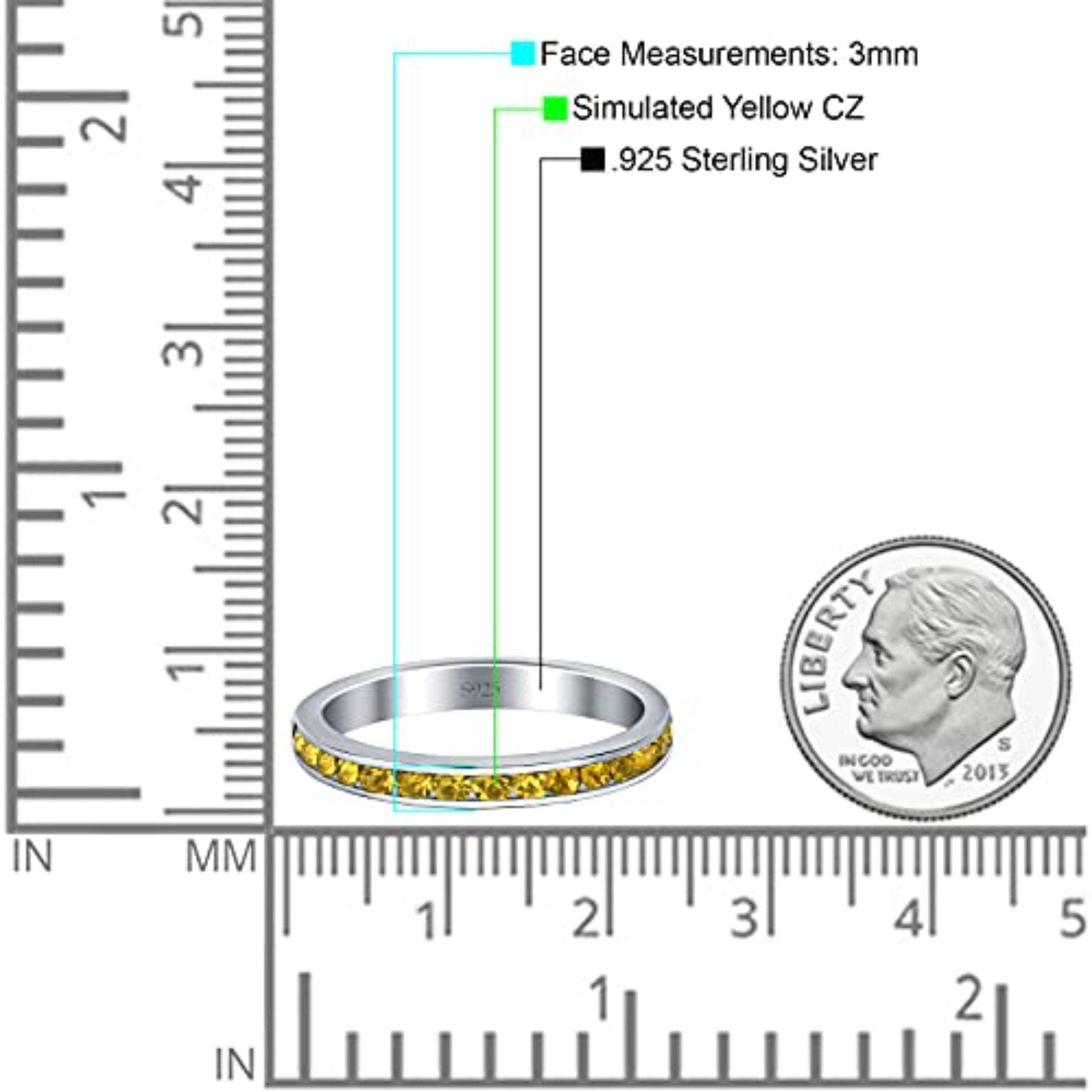 Full Eternity Stackable Band Wedding Ring Simulated Yellow CZ 925 Sterling Silver