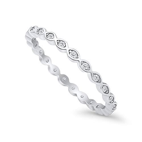 Full Eternity Stackable Band Ring Simulated CZ 925 Sterling Silver