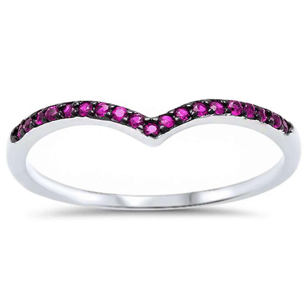 Chevron Midi V-Shape Simulated Ruby CZ Wedding Ring 925 Sterling Silver