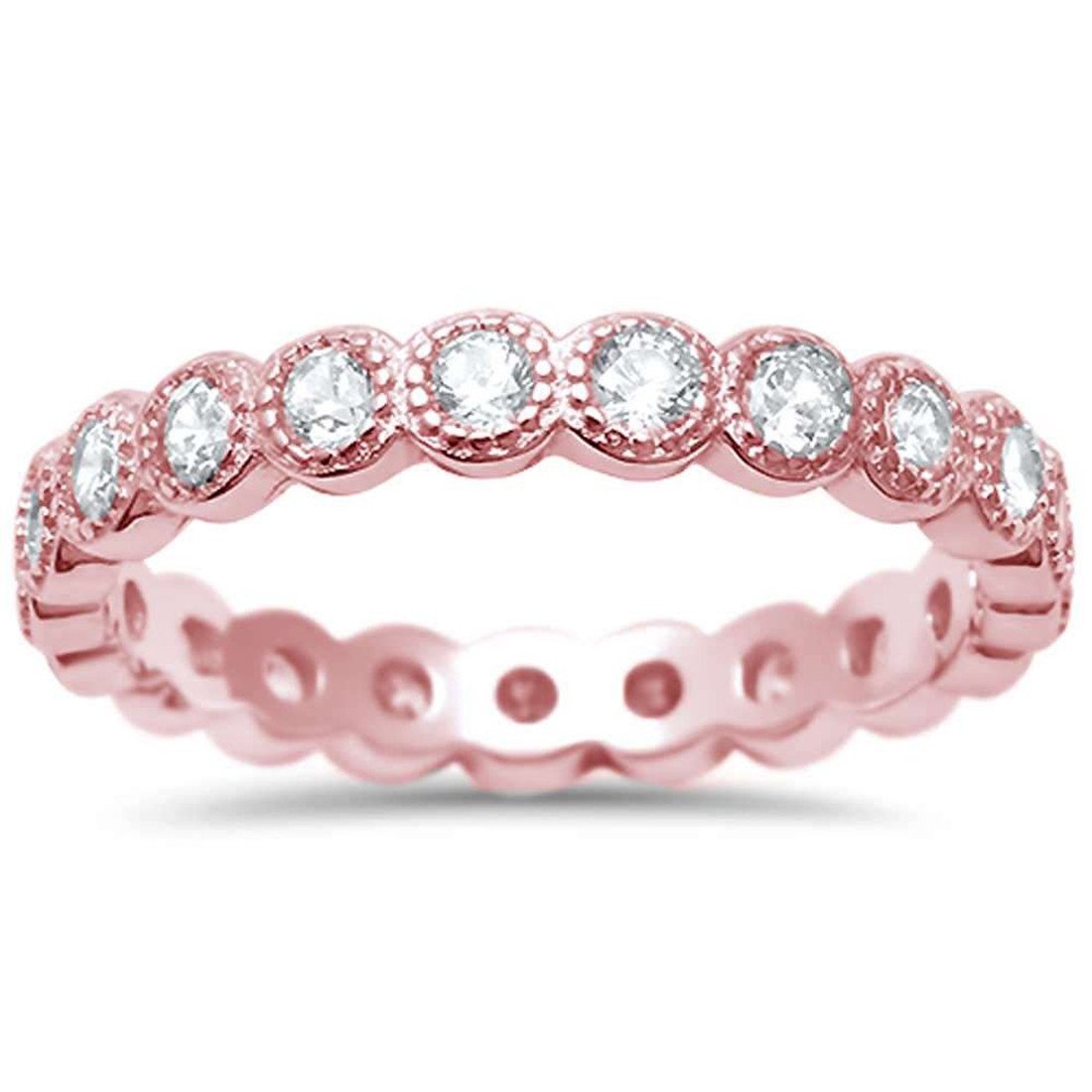 Bezel Set Full Eternity Ring Rose Tone, Simulated CZ 925 Sterling Silver