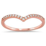 Chevron Midi V-Shape Rose Tone, Simulated CZ Wedding Ring 925 Sterling Silver