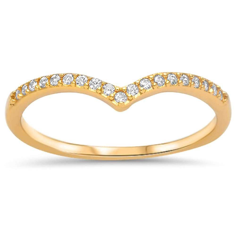 Chevron Midi V-Shape Yellow Tone, Simulated CZ Wedding Ring 925 Sterling Silver