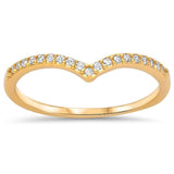 Chevron Midi V-Shape Yellow Tone, Simulated CZ Wedding Ring 925 Sterling Silver