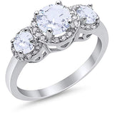 Three Stone Simulated Cubic Zirconia Wedding Ring 925 Sterling Silver