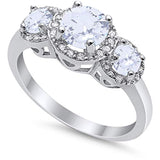 Three Stone Simulated Cubic Zirconia Wedding Ring 925 Sterling Silver