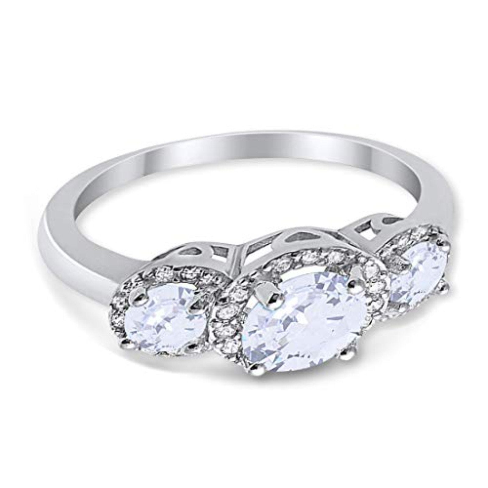 Three Stone Simulated Cubic Zirconia Wedding Ring 925 Sterling Silver