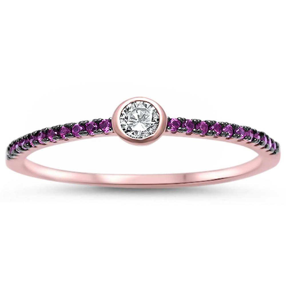 Rose Gold Plated Ring Bezel Simulated Ruby CZ 925 Sterling Silver