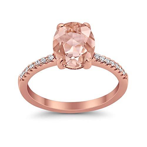 Halo Split Shank Wedding Ring Rose Tone, Simulated Morganite CZ 925 Sterling Silver