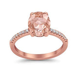 Halo Split Shank Wedding Ring Rose Tone, Simulated Morganite CZ 925 Sterling Silver