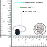 Solitaire Engagement Ring Oval Simulated Black CZ 925 Sterling Silver