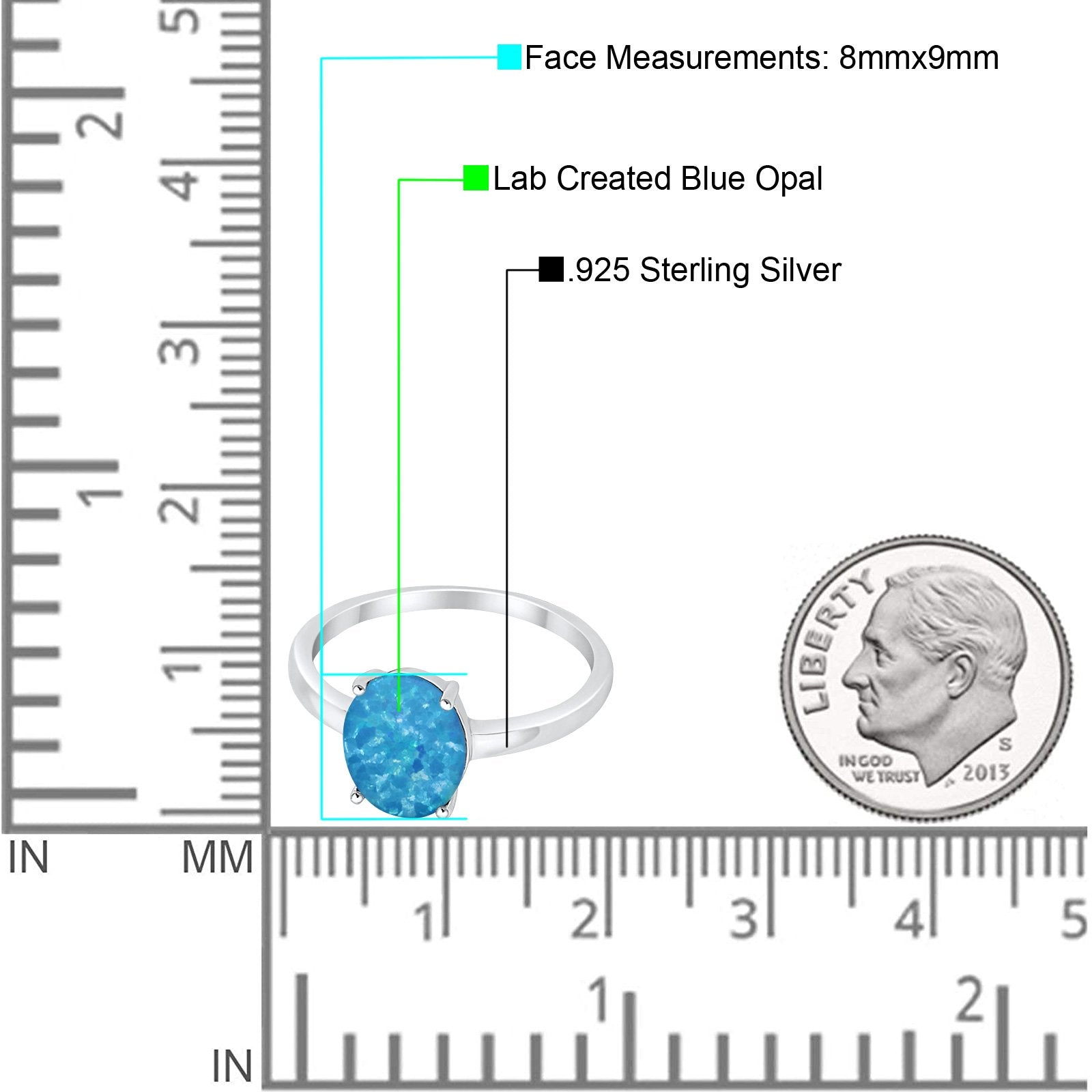 Solitaire Engagement Ring Oval Lab Created Blue Opal 925 Sterling Silver