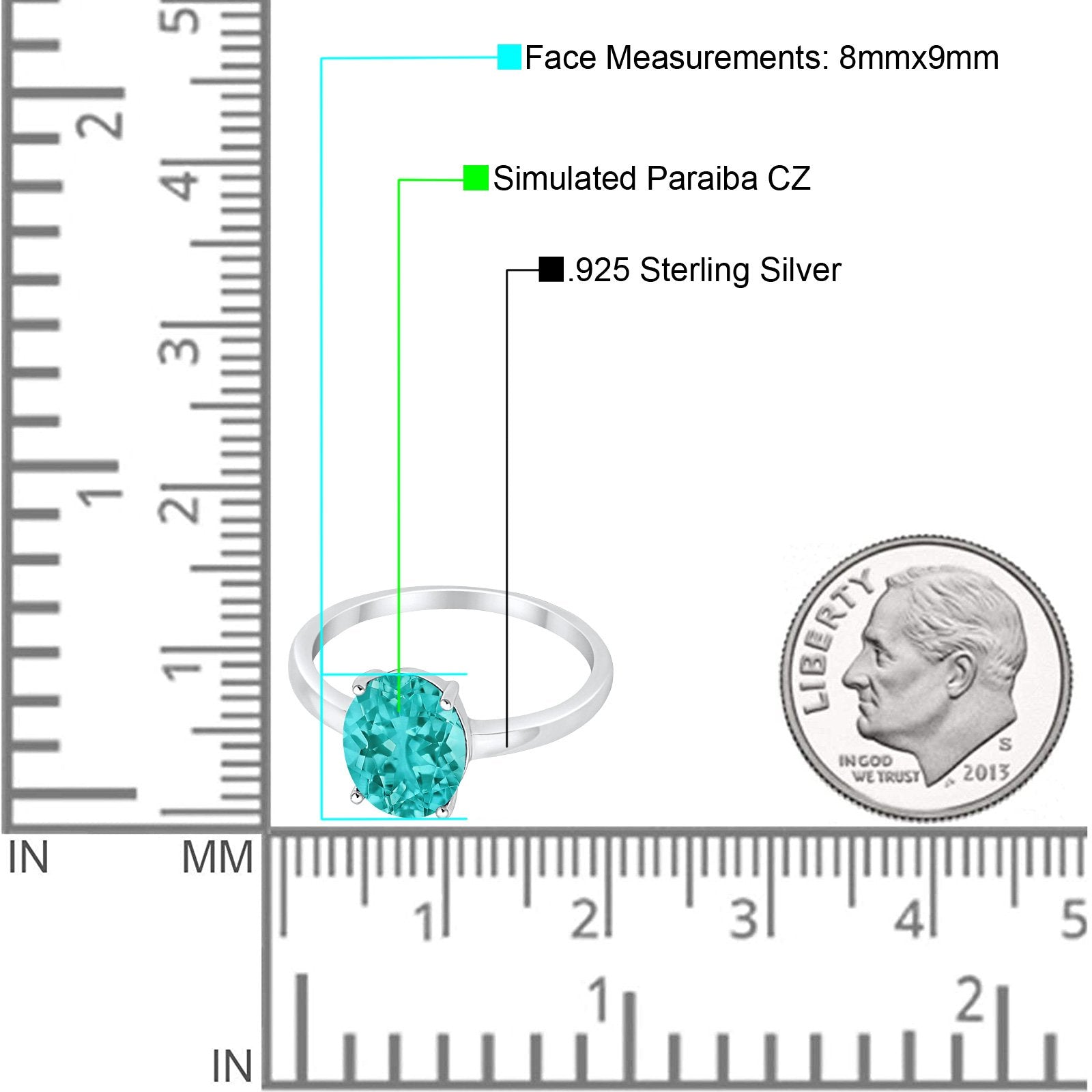 Solitaire Engagement Ring Oval Simulated Paraiba Tourmaline CZ 925 Sterling Silver