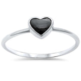 Petite Dainty Solitaire Heart Ring Heart Promise Ring Simulated Black Onyx 925 Sterling Silver