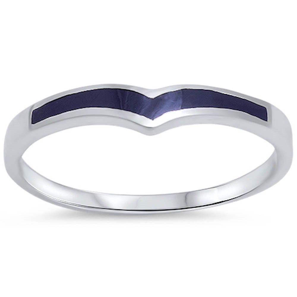 Chevron Midi Knuckle Petite Dainty Simulated Black Onyx CZ Ring 925 Sterling Silver