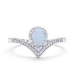 Teardrop V Midi Ring Pear Round Lab Created White Opal 925 Sterling Silver
