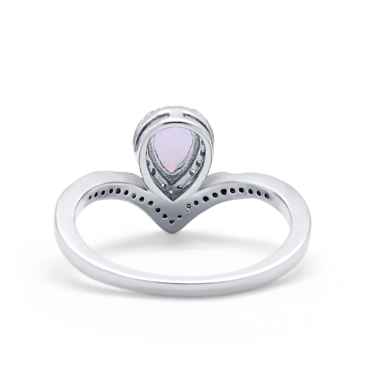 Teardrop V Midi Ring Pear Round Lab Created White Opal 925 Sterling Silver