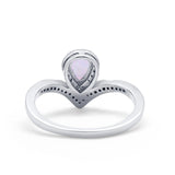 Teardrop V Midi Ring Pear Round Lab Created White Opal 925 Sterling Silver