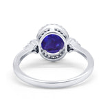Halo Art Deco Oval Engagement Ring Simulated Blue Sapphire CZ 925 Sterling Silver